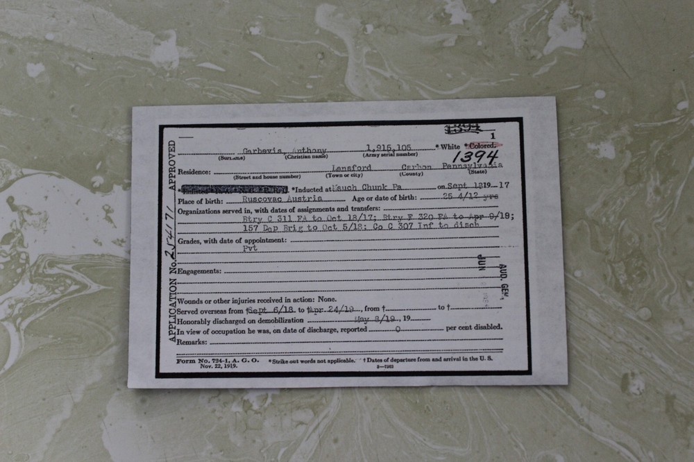WWI DOG TAG WITH PAPERWORK FROM ANTHONY GARBEVIS