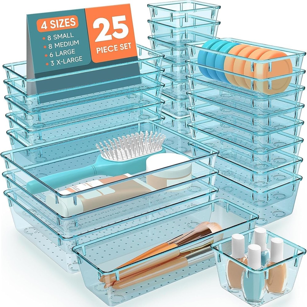 SpaceHacks 25 PCS Plastic Drawer Organizer Set, 4-Size Versatile Organizer T...