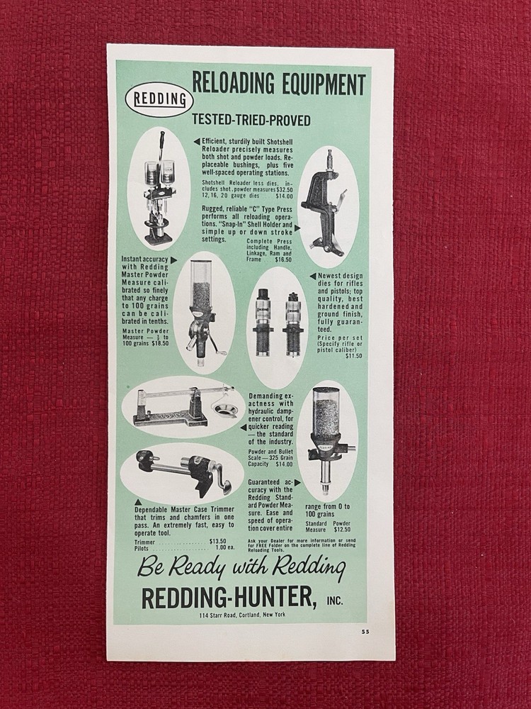 Vintage 1964 Redding Hunter Ammunition Reloading Equipment Advertisement