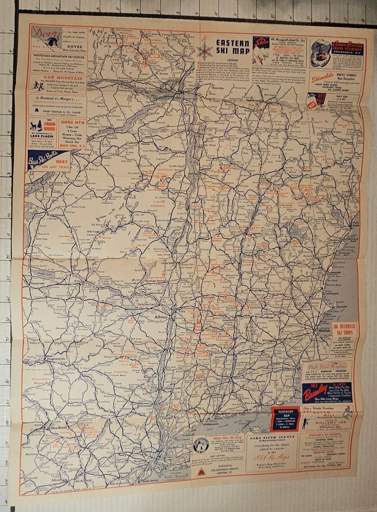 1951/52 EASTERN SKI MAP GUIDE. See Description For More.