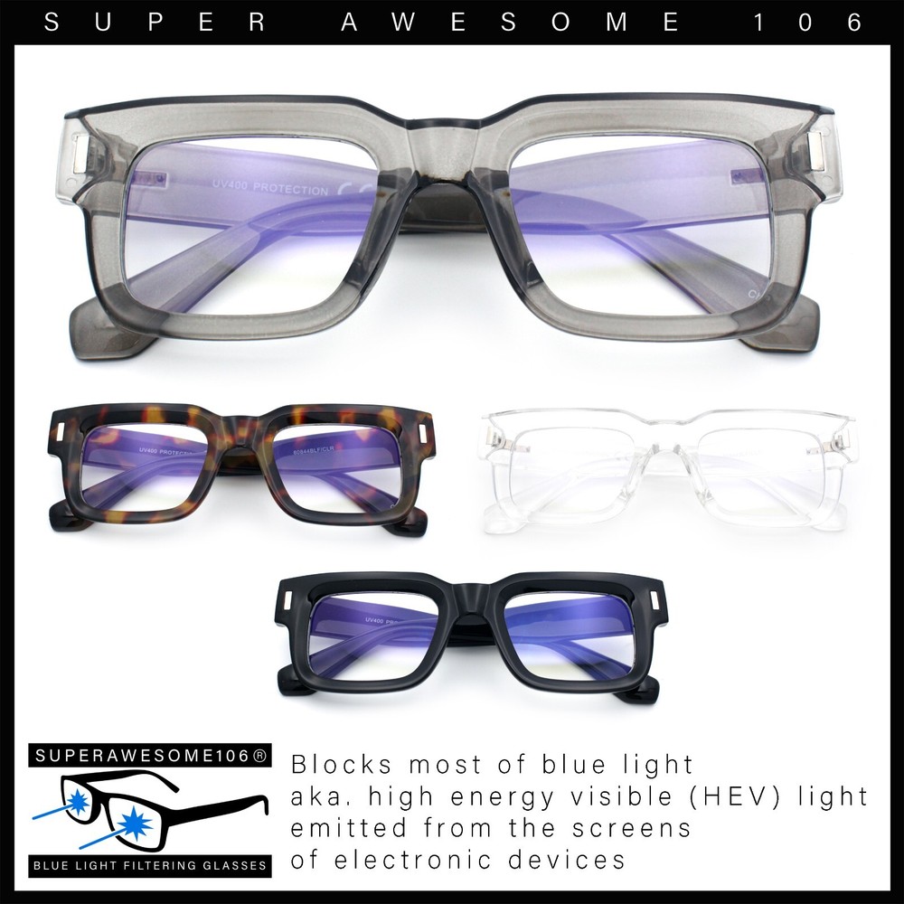 Retro Vintage Style Thick Plastic Horn Rim Blue Light Filter Computer Glasses