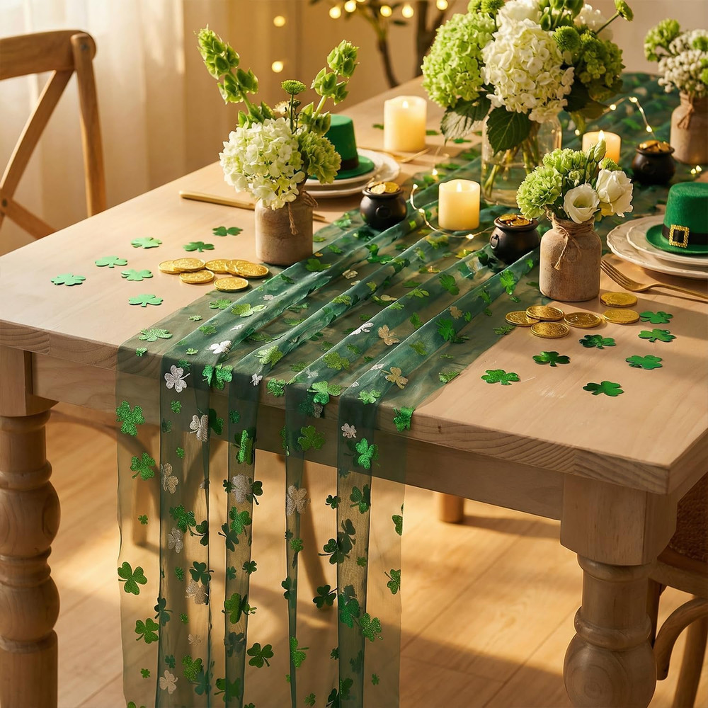 St.Patrick'S Day Decorations Shamrocks Table Runner Kitchen Gift 28"x120"