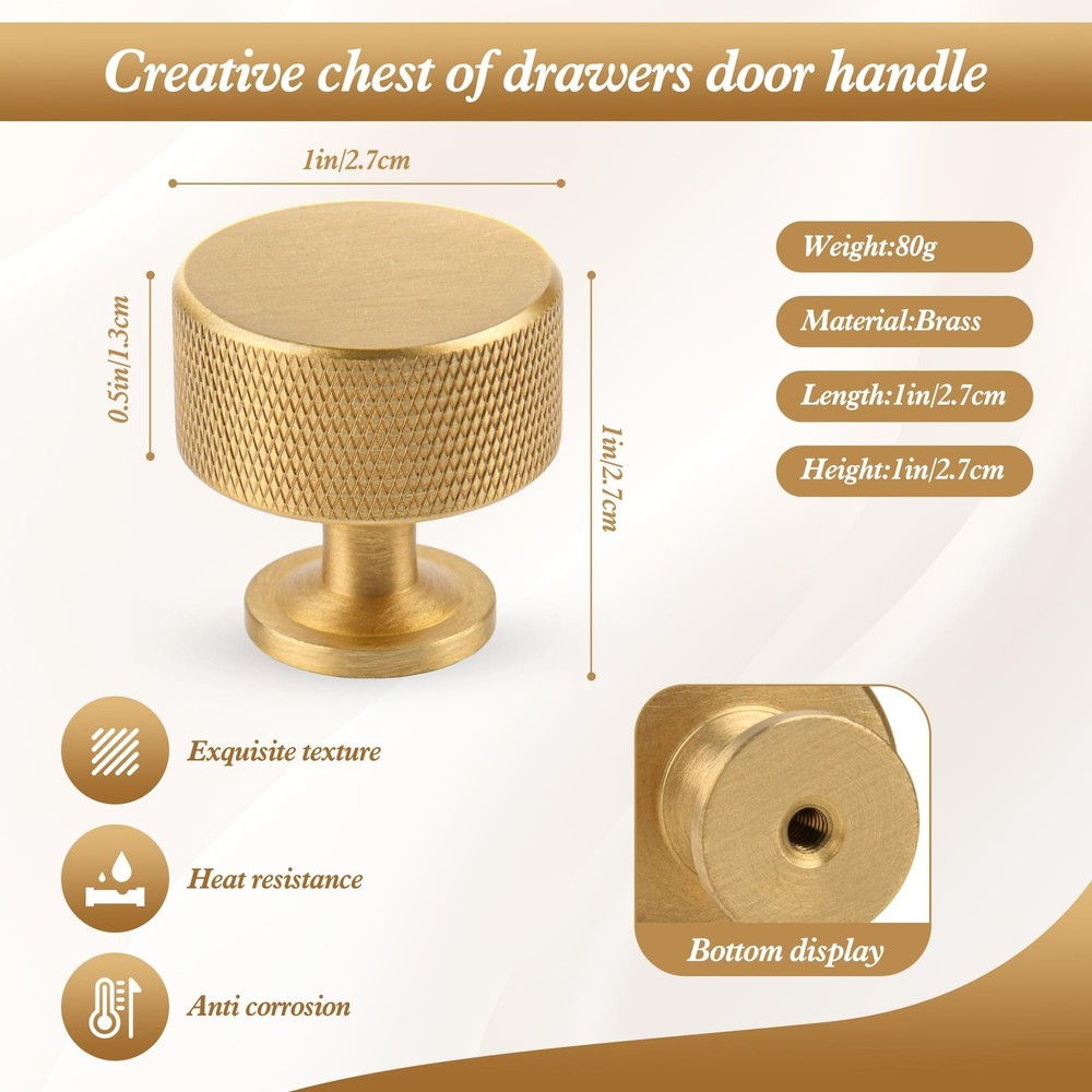 2 Pack Brushed Gold Solid Brass Kitchen Cabinet Knobs,Drawer Pulls, 1.1 Inch ...