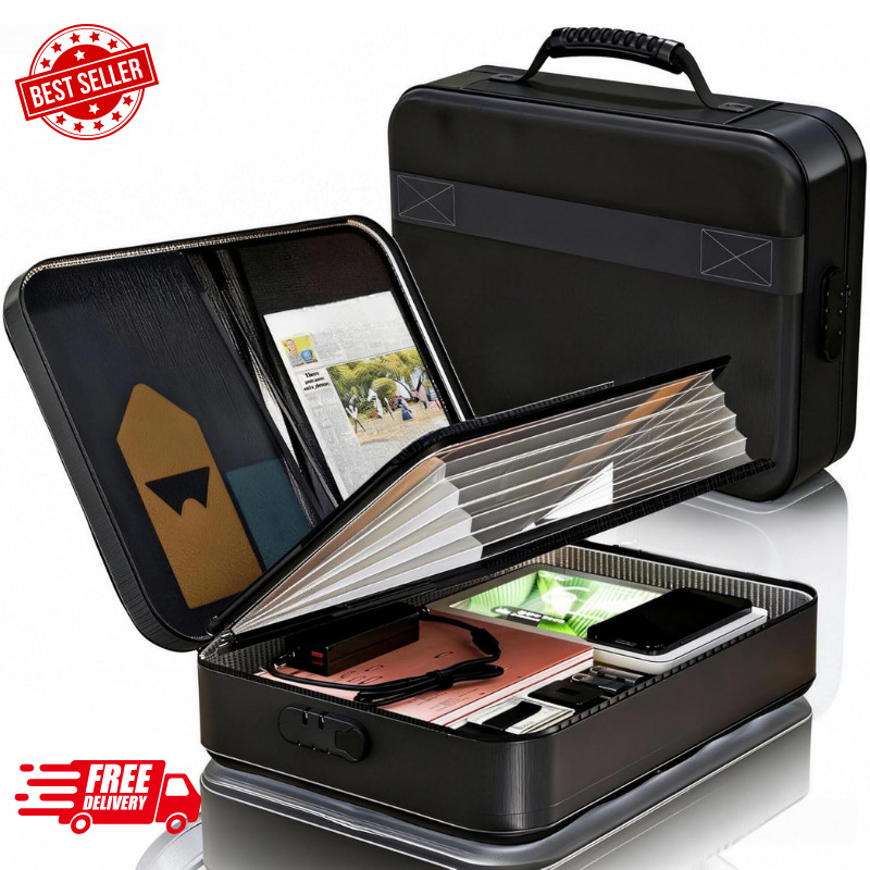 Fireproof Document Box with Lock & Waterproof Zipper for Secure Storage