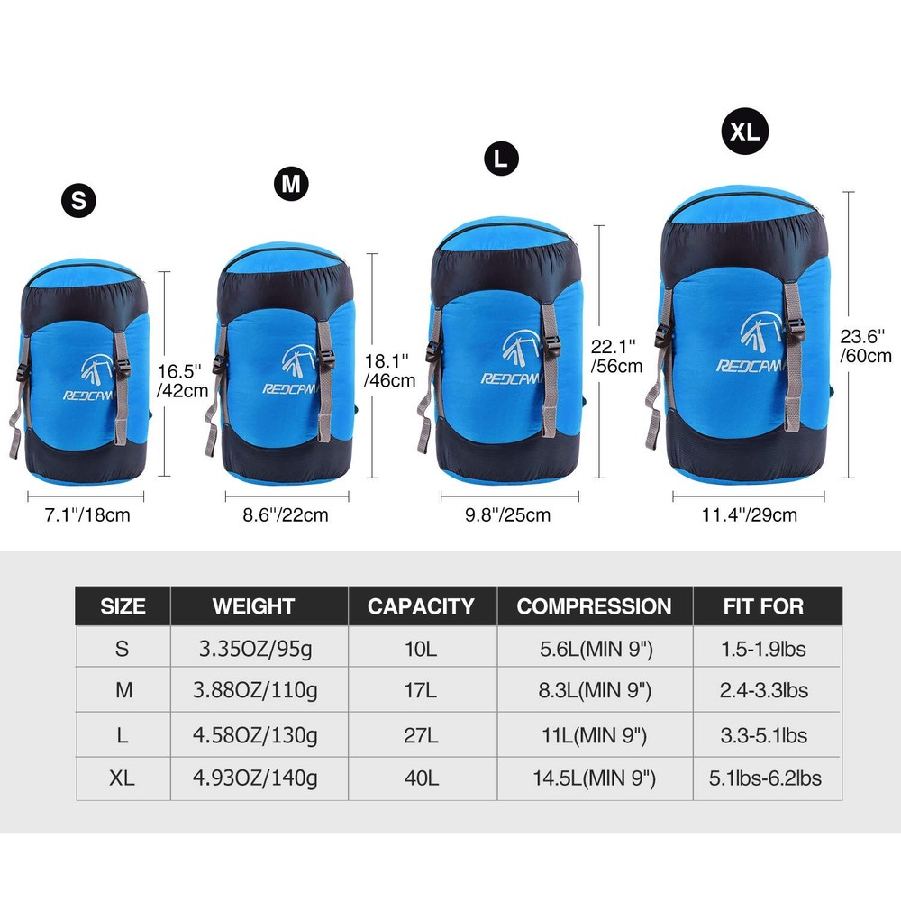 Redcamp Nylon Compression Stuff Sack, Lightweight Sleeping Bag Compres