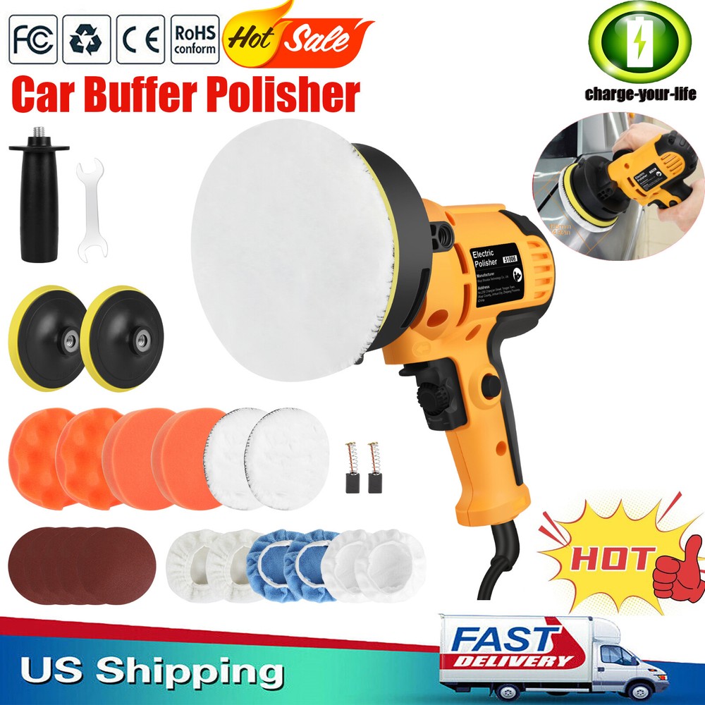 Electric Car Polisher Buffer Sander Waxer Kit Grinder Variable Speed 5" 7" Pads