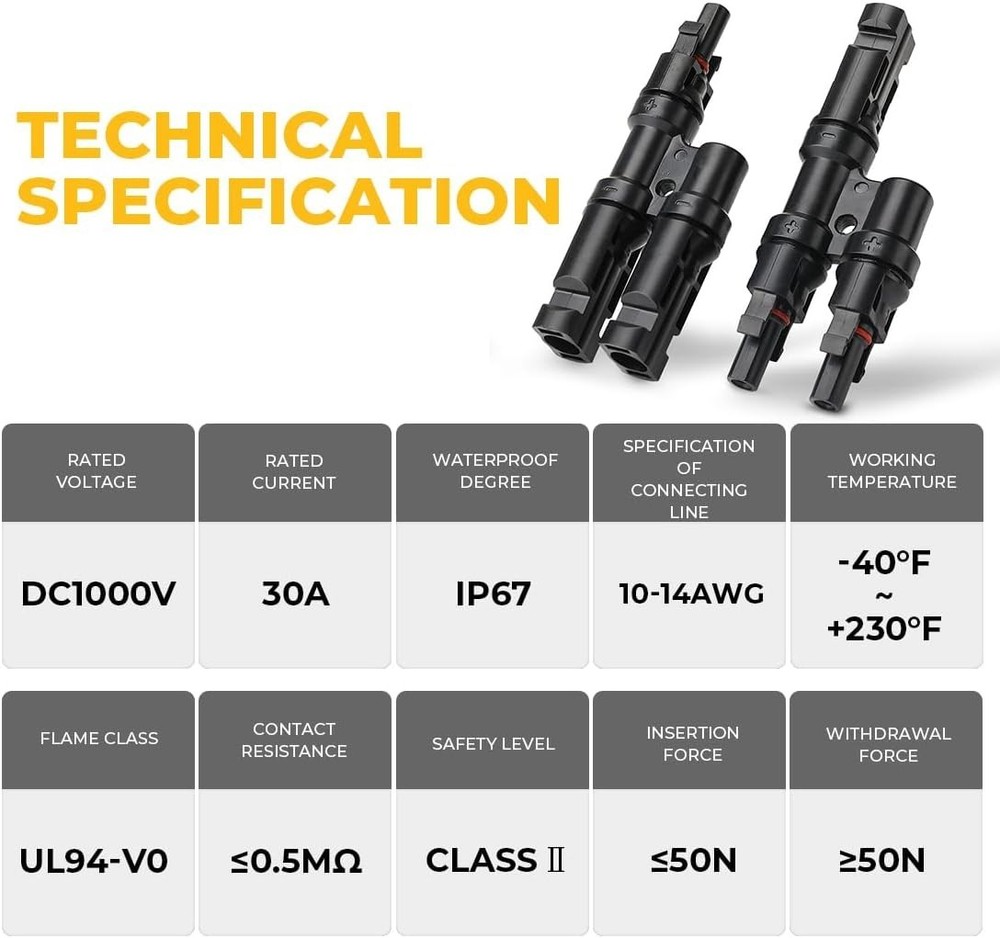 Solar Branch Connectors Y Connector for Parallel Connection Between Solar Pan...