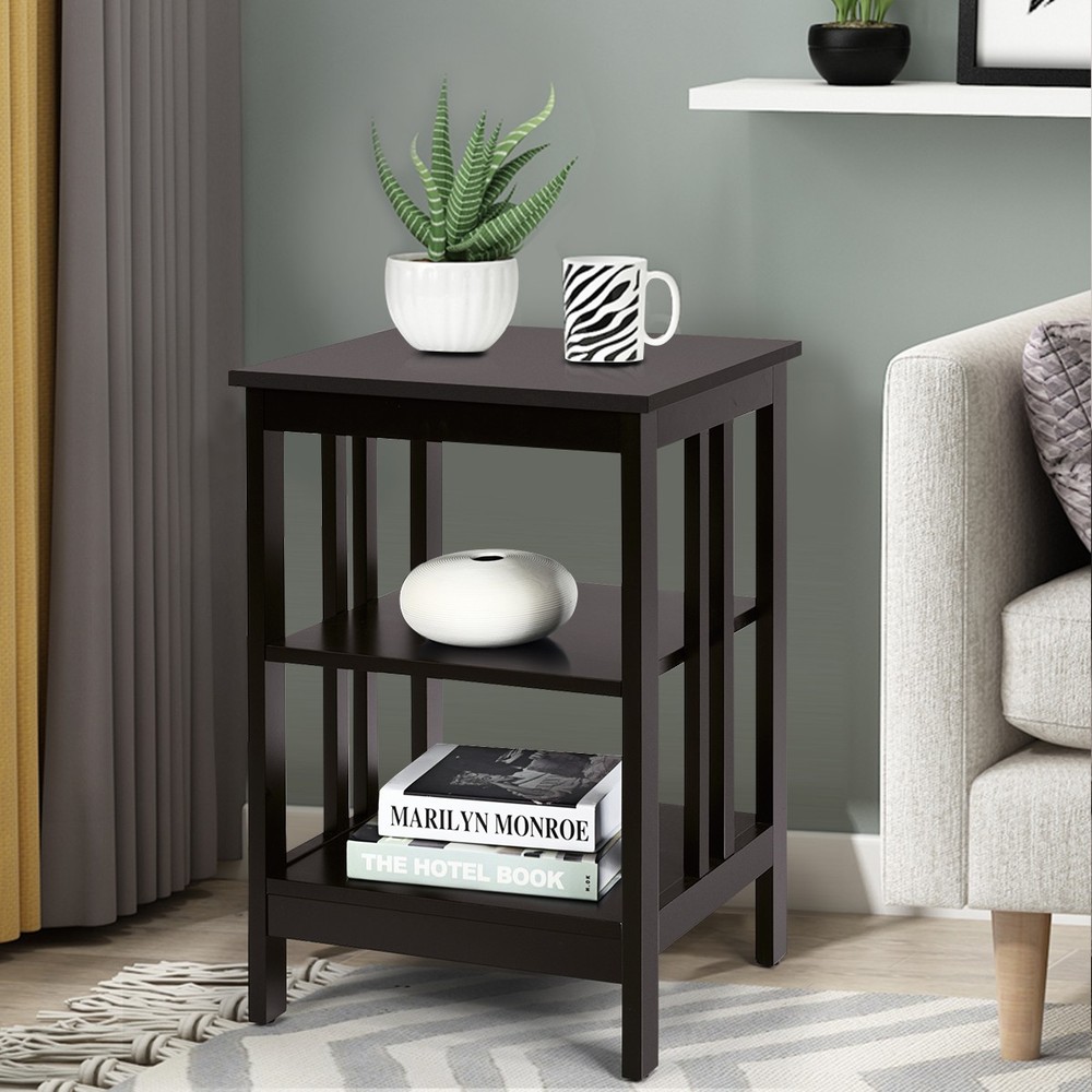 3-tier Side Table Nightstand Sofa End Table Storage Display Shelf Espresso