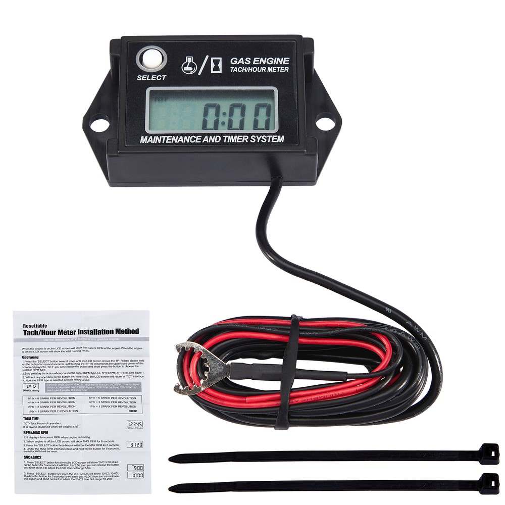 Waterproof Digital Tiny Tach Meter Small Engine Tachometer Hour Meter Inductive