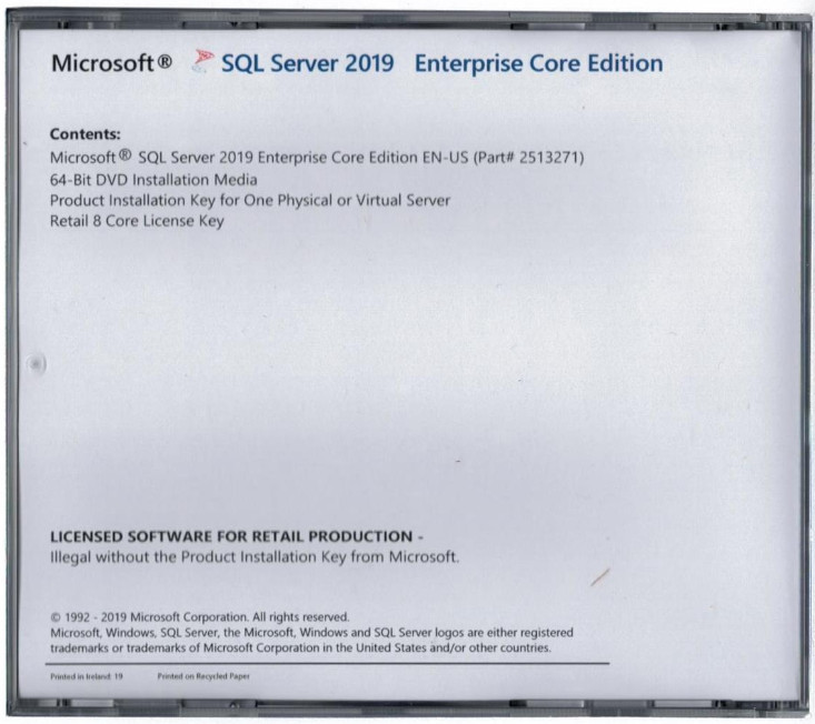 Microsoft SQL Server 2019 Enterprise with 8 Core License, unlimited User CALs