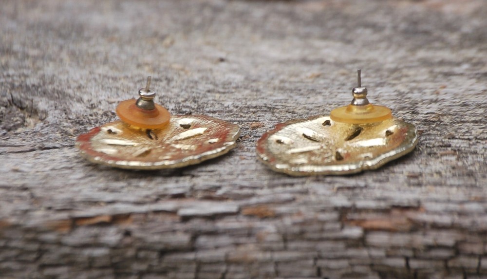 Enamel Sand Dollar Earrings Pierced Vintage