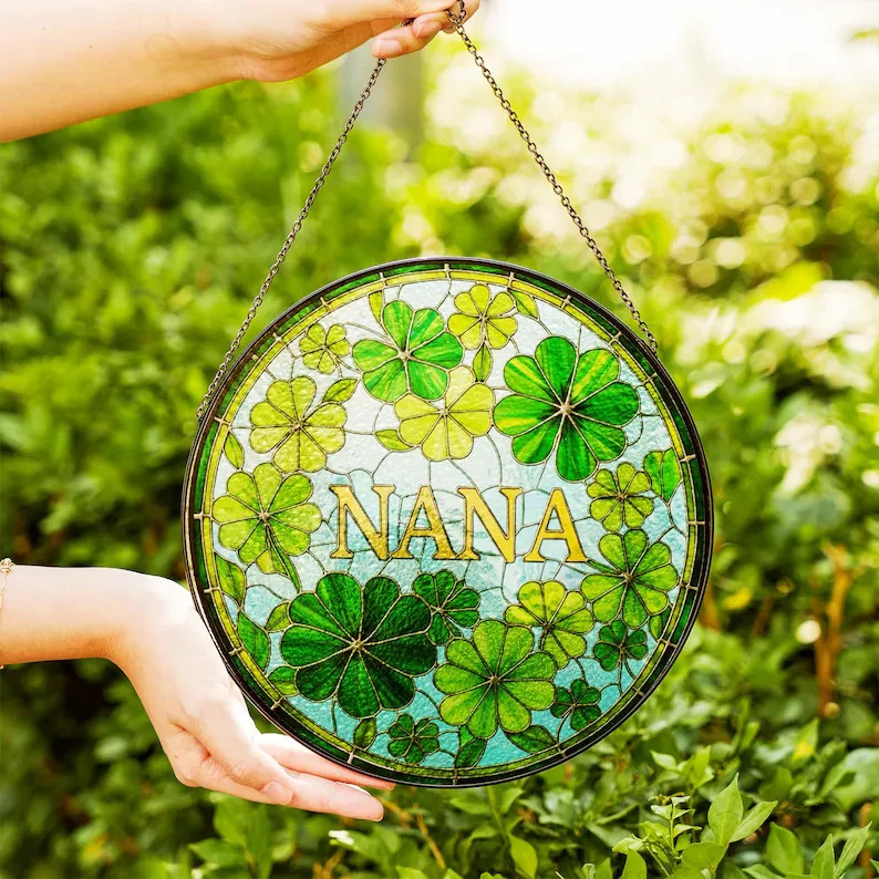 Personalized Shamrock Stained Glass Suncatcher Irish Window Decor Gift
