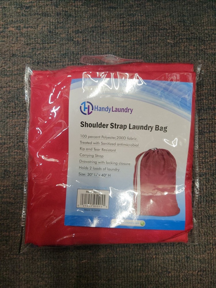 Shoulder Strap Laundry Bag - Drawstring Locking Closure Durable Nylon Material