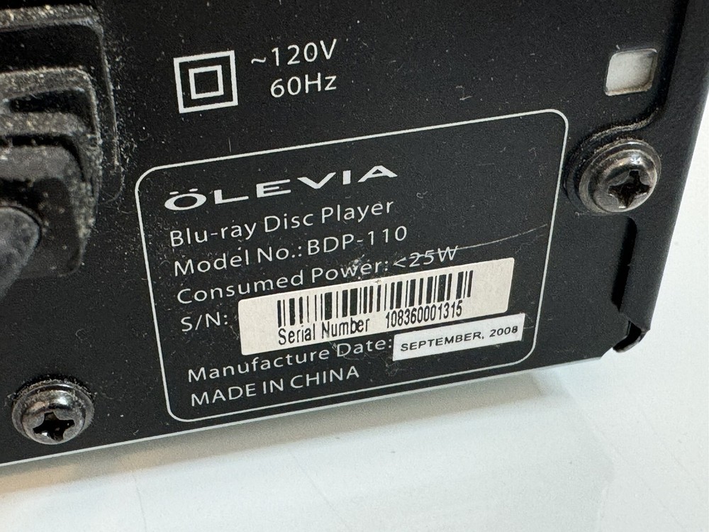 OLEVIA Blu-Ray DVD Disc Streaming Player Model BDP-110 No Remote Tested