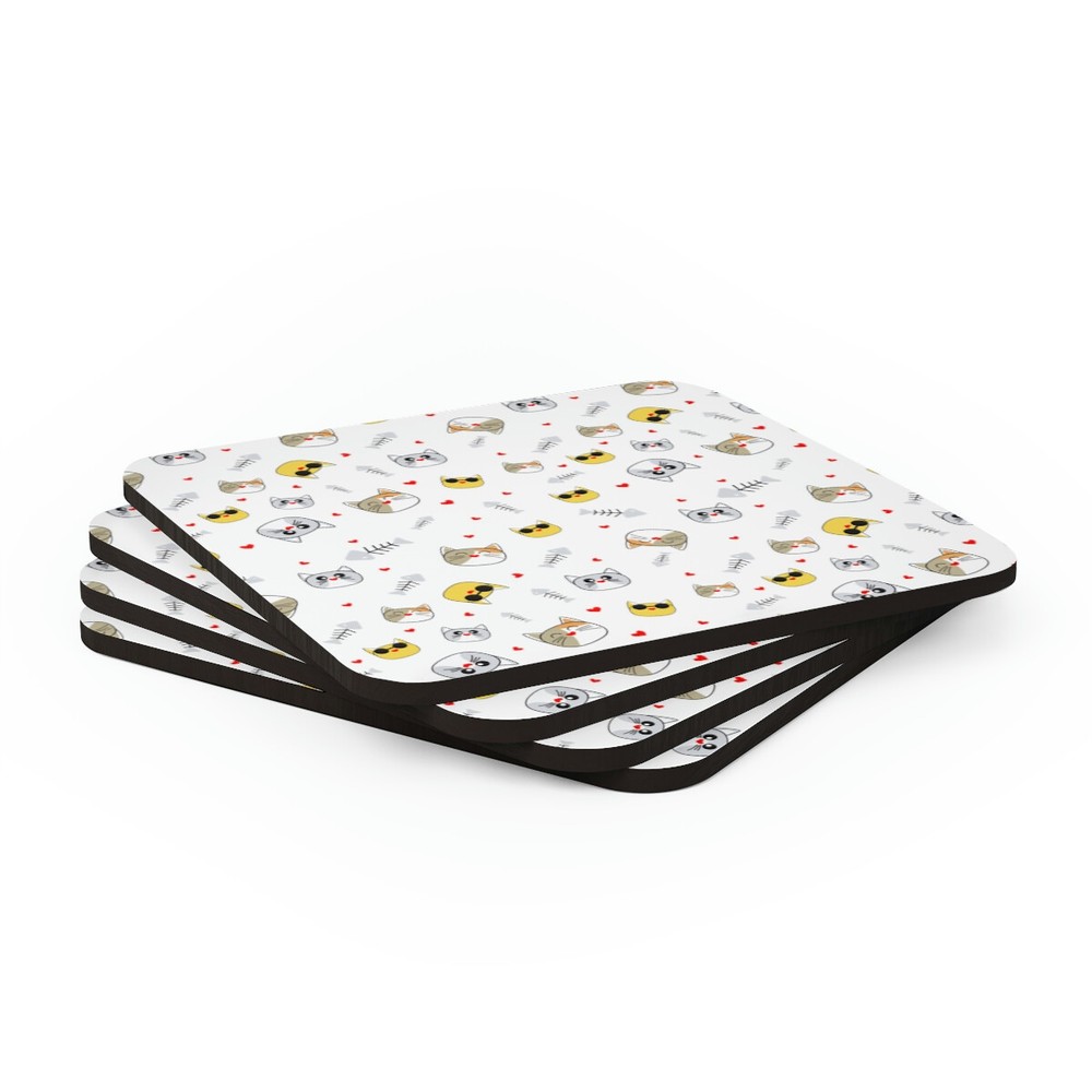 Corkwood Coaster Set- cat_face_pattern