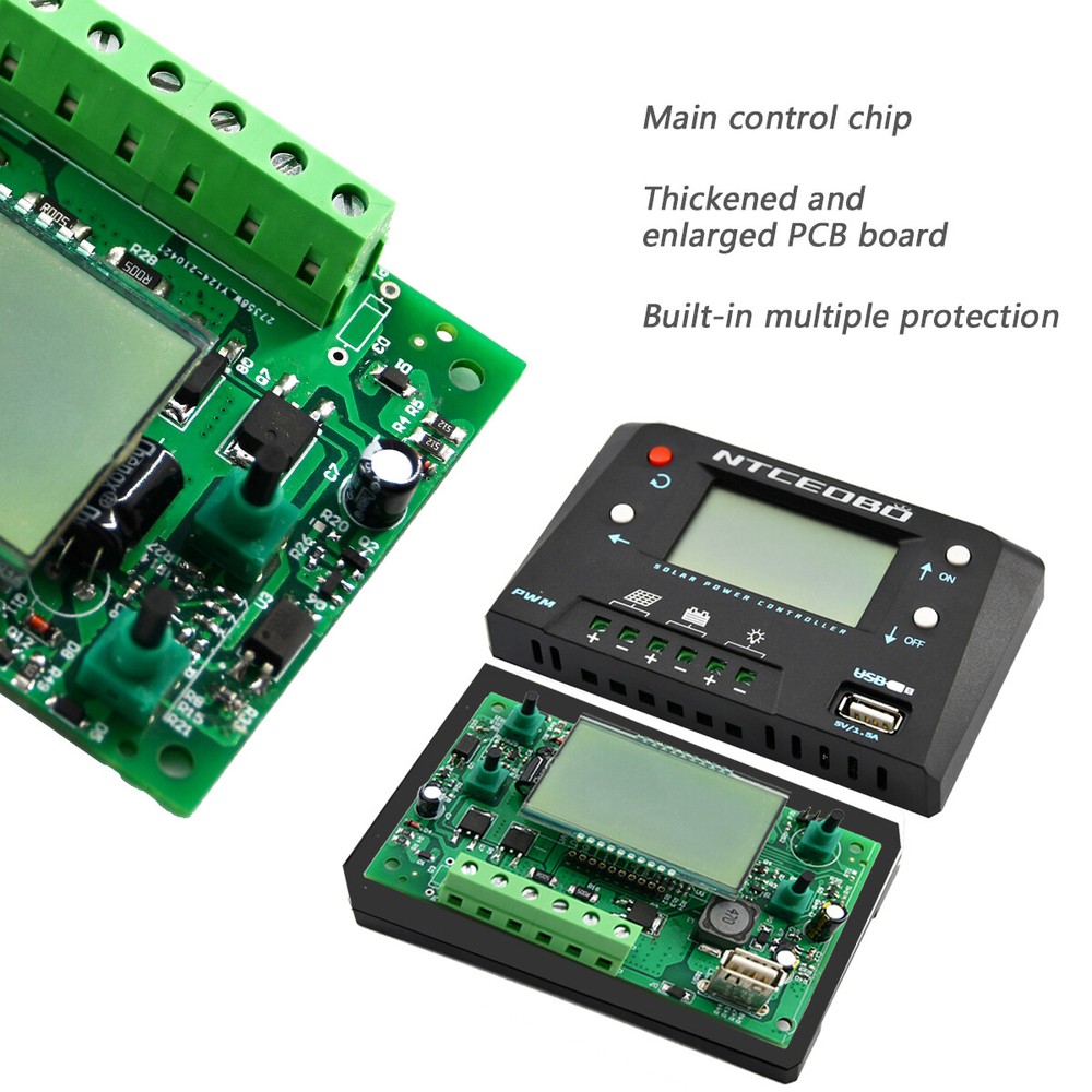 Large LCD Display 10A Solar Charge Controller 12V/24V,Double Button,USB Port