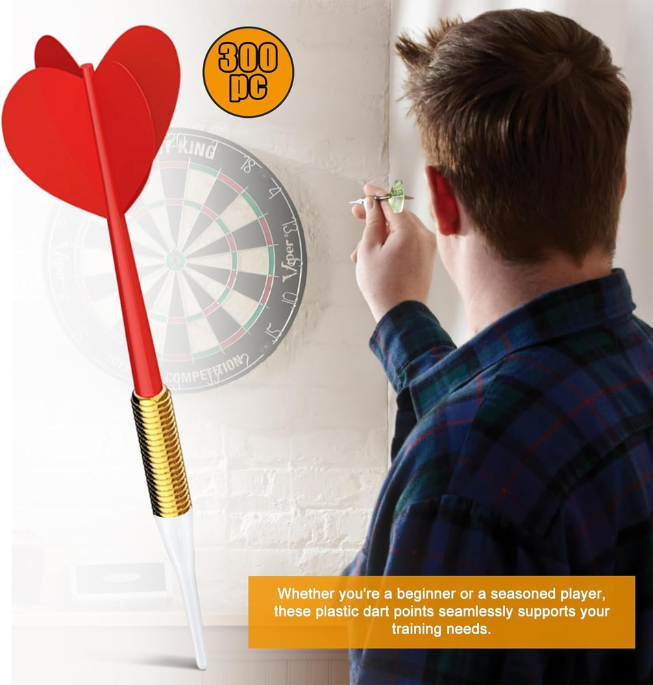 300 Pack 2BA Thread Soft Dart Tips - Premium Plastic Replacement Dart Points, Es