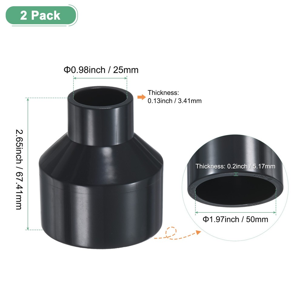 2-Pack UPVC Reducer Pipe Fitting, DN40*20 Reducing Coupling Connector, Grey