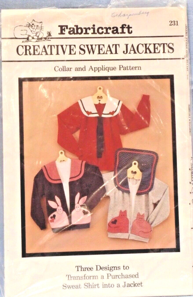 SWEAT JACKETS TRANSFORM  PATTERN 3 DESIGNS  UN-CUT VINTAGE  1989