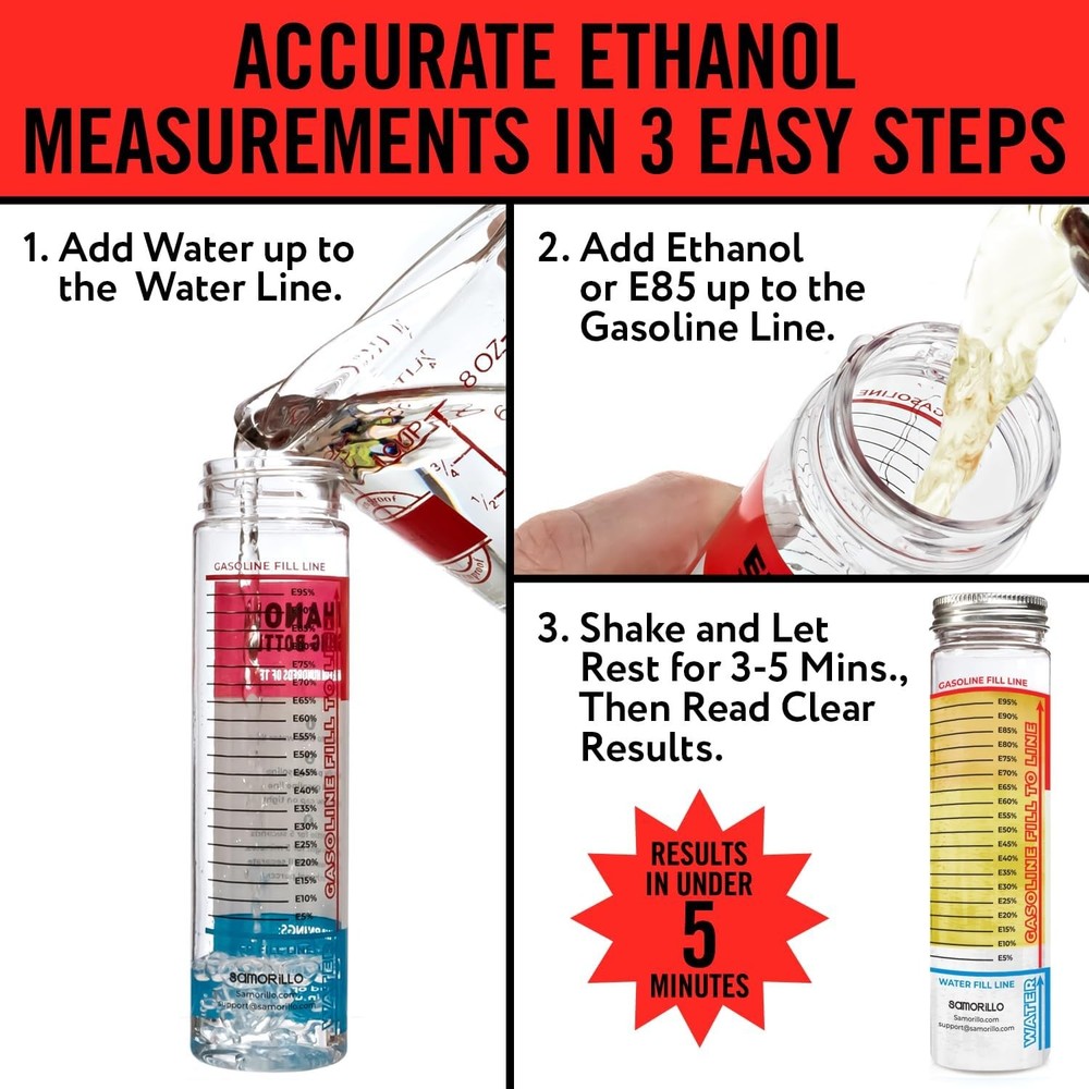 Reusable Ethanol Testing Kit - 2-Pack E85 Fuel Test Bottle, Wide Mouth