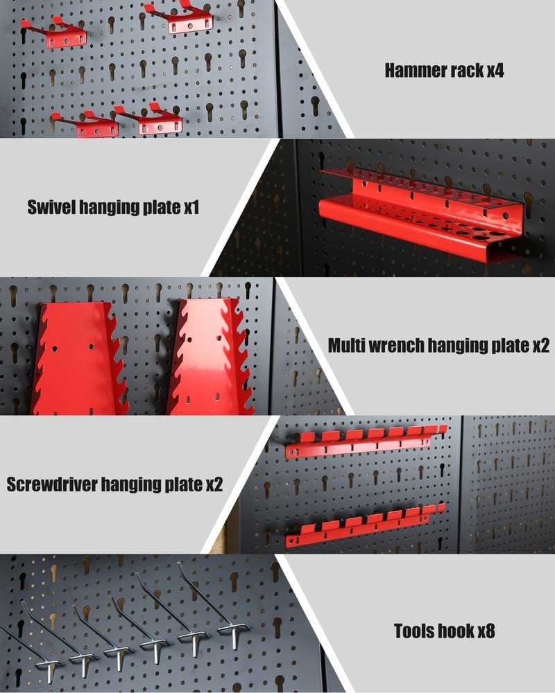 EXCITED WORK Three-Layer Heavy-Duty Steel Tool Workbench with Pegboard Shelves