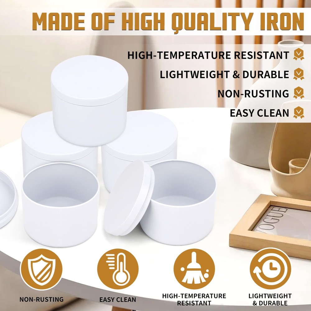 12Pack 4oz White Candle Tins with Lids Empty Metal Bulk Containers