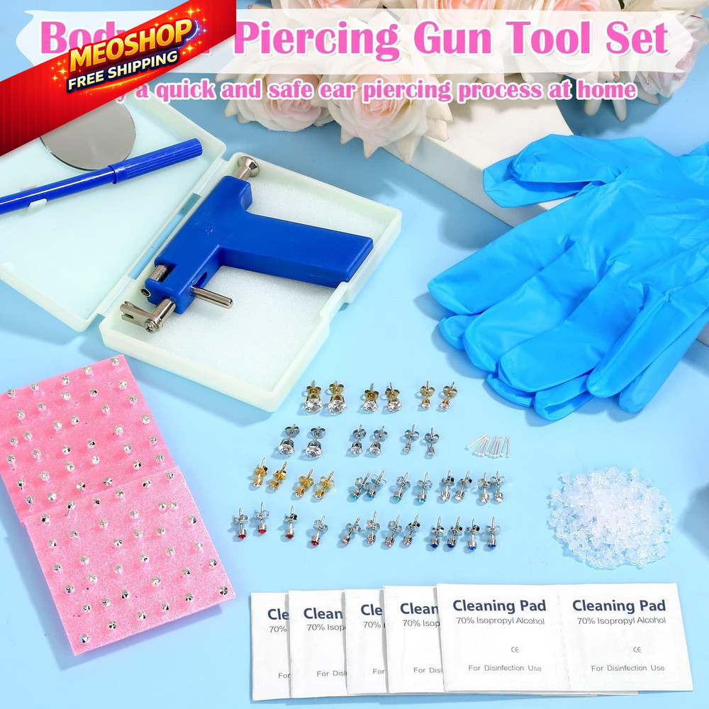 Ear Piercing Gun Kit, Reusable Nose Machine with Blue