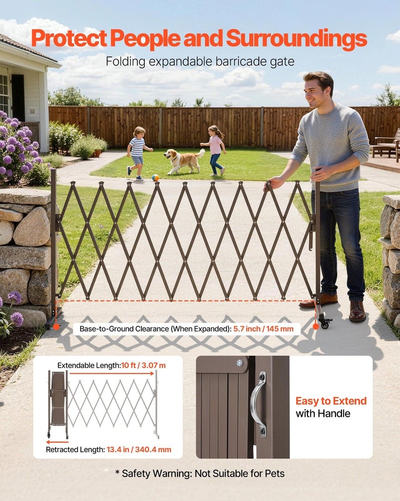 Mobile Folding Barricade: 10FT Extendable, Locking Casters, Patio/Garden Use