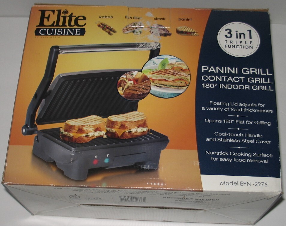 Elite Cuisine Panini Grill EPN-2976 (Open Box)