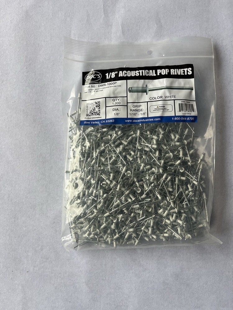Docs 1/8 inch pop rivets 1000 quantity DWR-1000p Acoustical