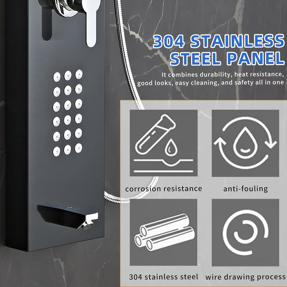 Shower Panel Tower System 5-In-1 Shower Panel Tower with Powerful Body Massage,