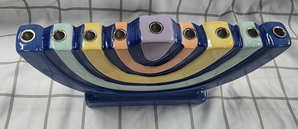 Ceramic Menorah; Tree Design With Sturdy Candle Holders