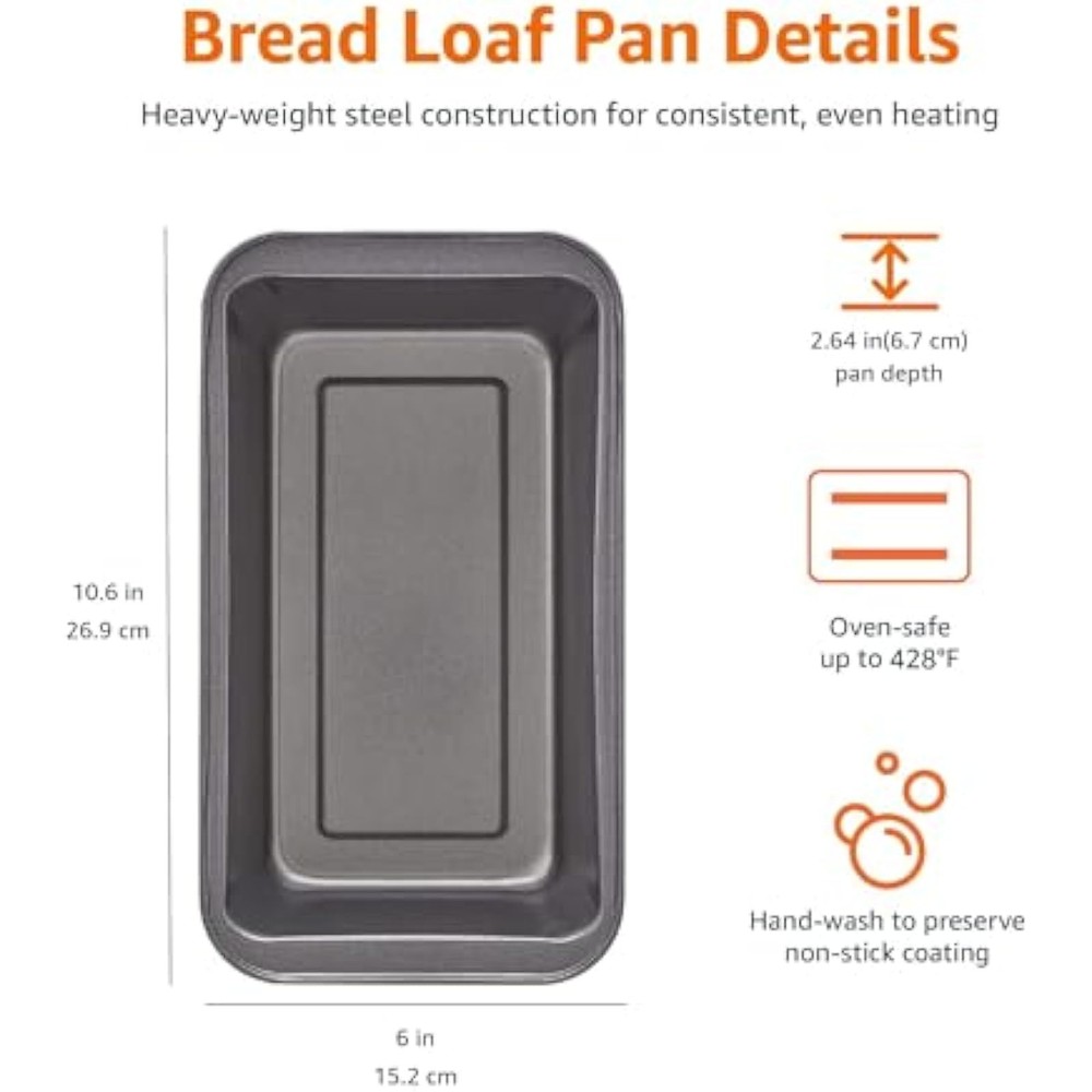 Amazon Basics Rectangular Nonstick Bread Loaf Pan for Baking Meatloaf with Even