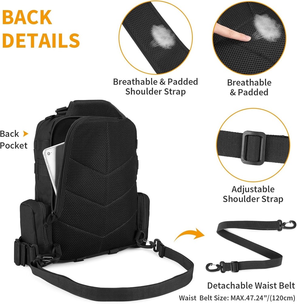 Molle Tactical Sling Bag for Men, Single Strap EDC Shoulder Backpack Pack