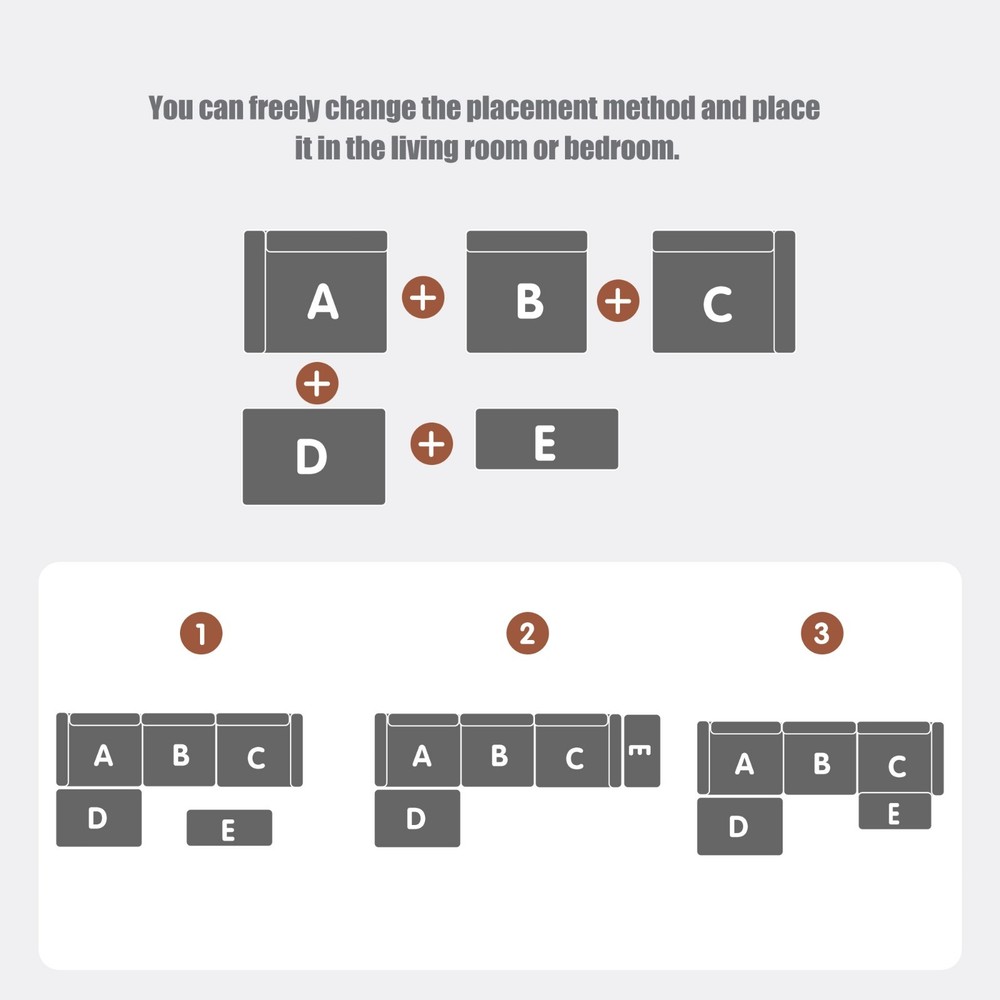 Light grey convertible modular combination sofa set compression sofa