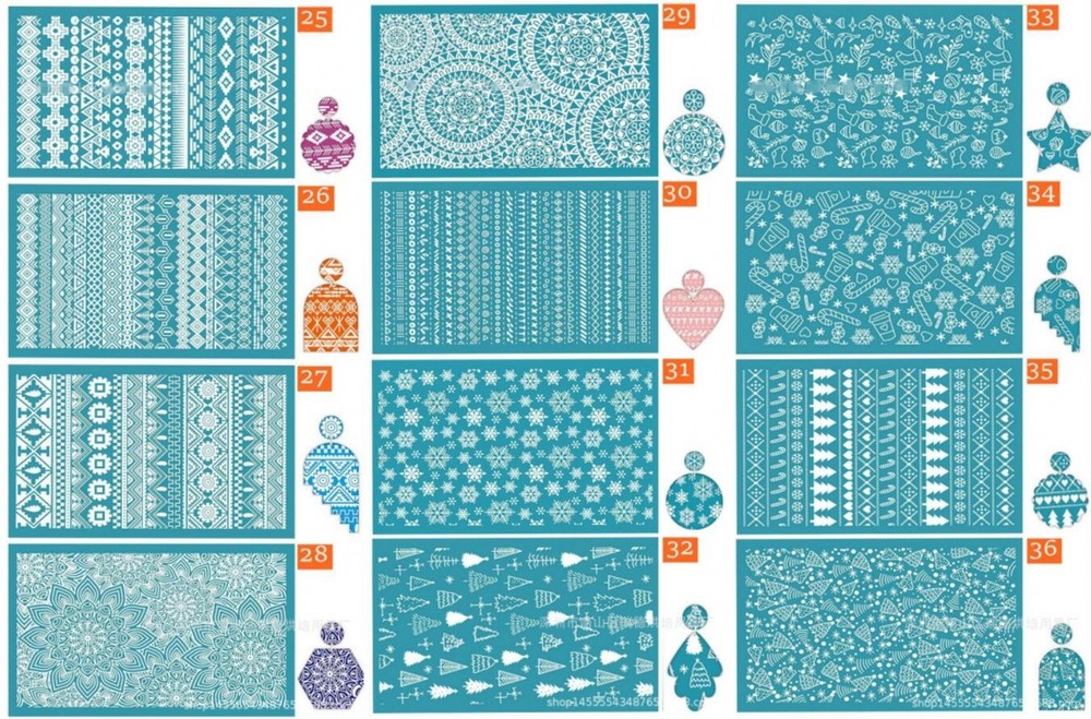 12 Design Stylish Pattern Polymer Clay Silkscreen Tool- Reusable Silkscreen Sten