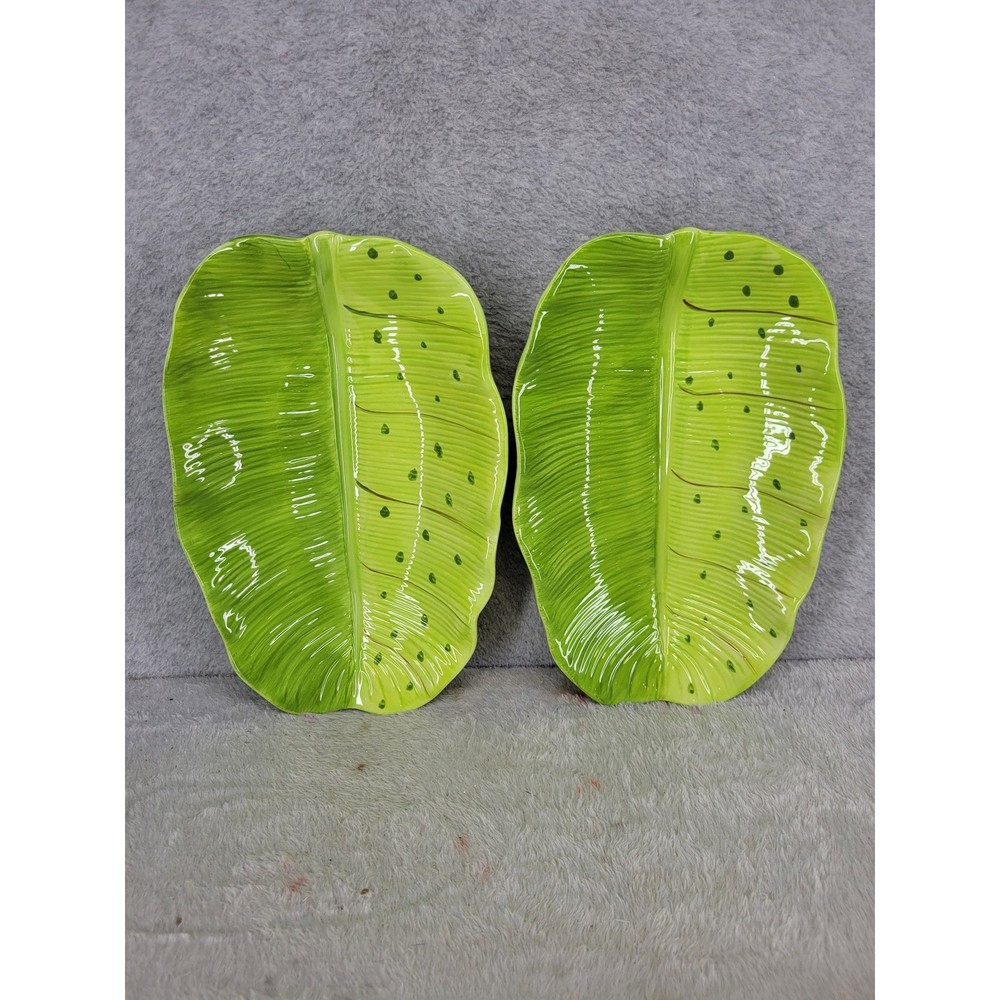 Gates Ware Ceramic Banana Leaf Serving Dish Set Green Tropical 11" x 7"