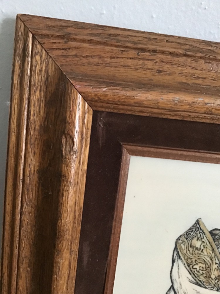 复古 Saul Raskin 象牙蚀刻画，带框，描绘犹太教羊角号，尺寸 15 英寸 x 13.5英寸
