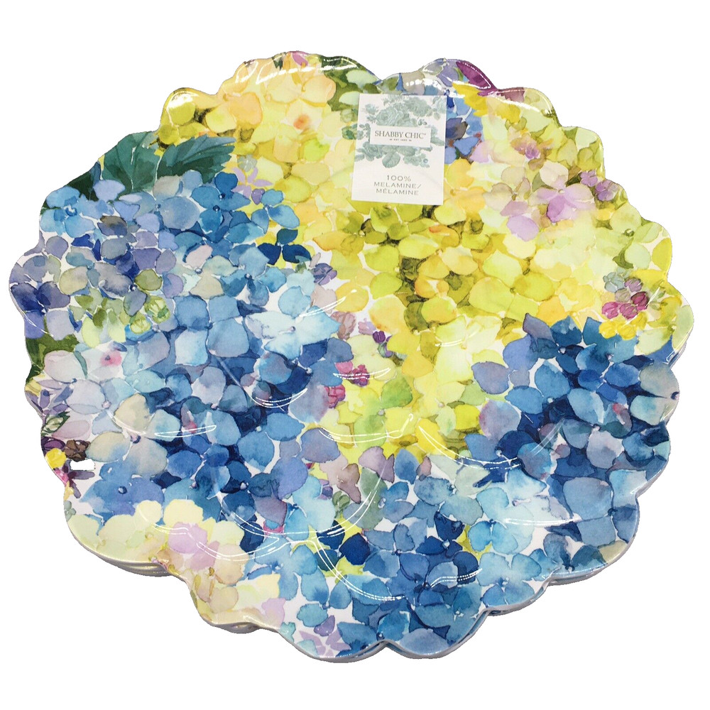 x4 Shabby Chic MELAMINE Dinner Plate Set Hydrangea Blue Green Easter Floral