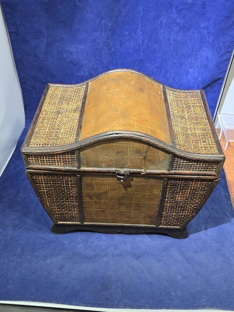 3 Beautiful Wooden Wicker Keepsake Chests, Large, Medium And Small, Stack