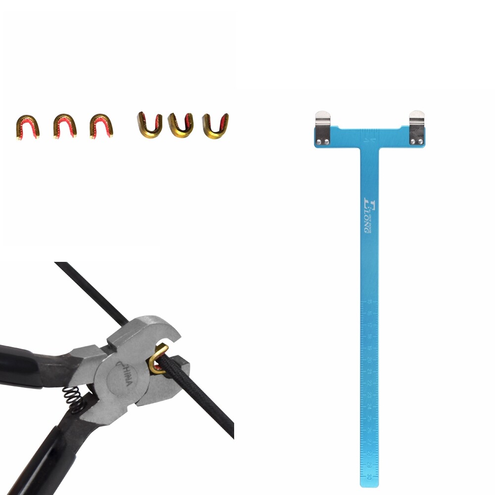 Archery Nock Pliers Set + 4 String Nocking Points + Blue Bow T Square