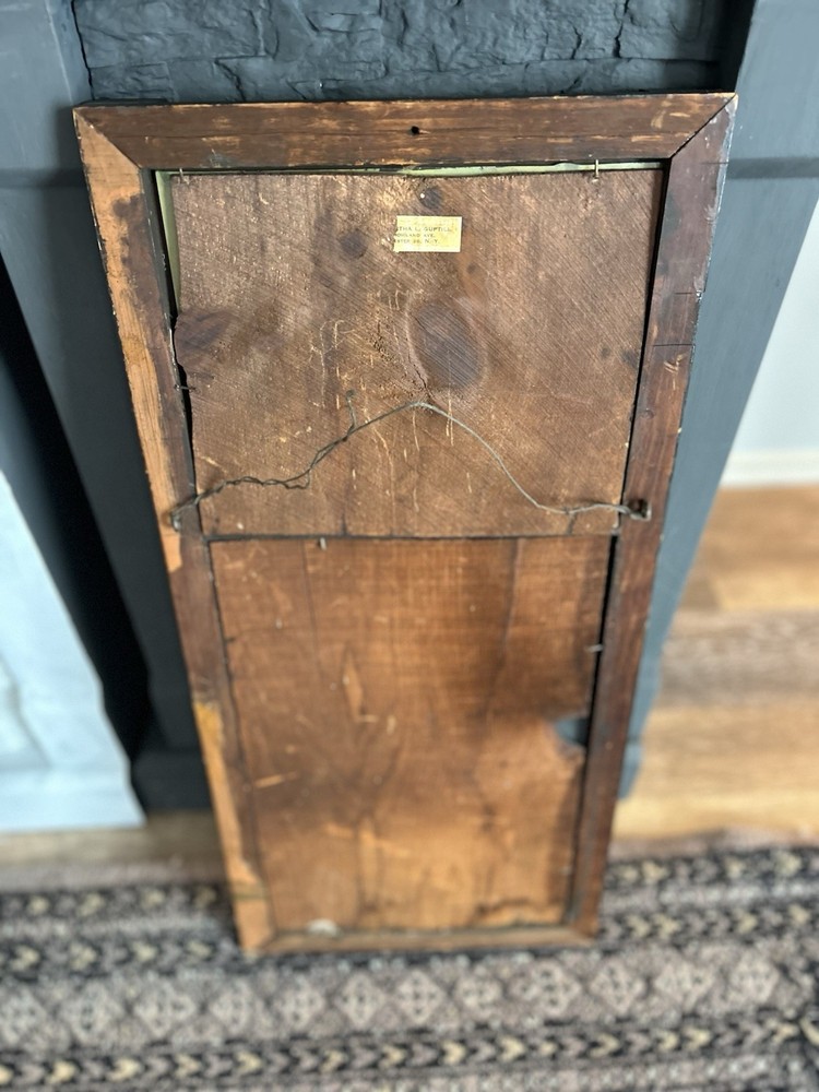 Federal-style mirror with reverse-painted glass panel depicting a musician