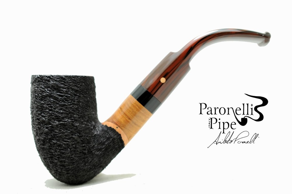 Brand new briar pipe PARONELLI bent rusticated black handmade