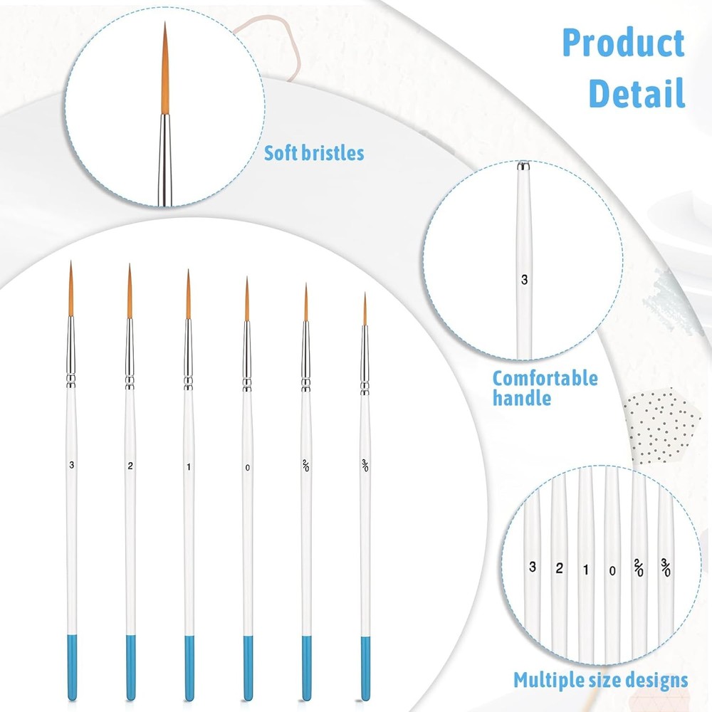 6 Pcs Script Liner Brush Long Fine Point Tip Small to Medium