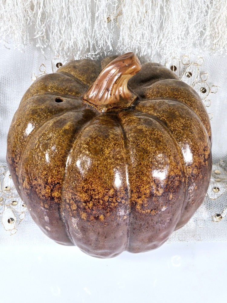Ceramic Pumpkin 2-Toned Brown Drip Glaze 5.75"H