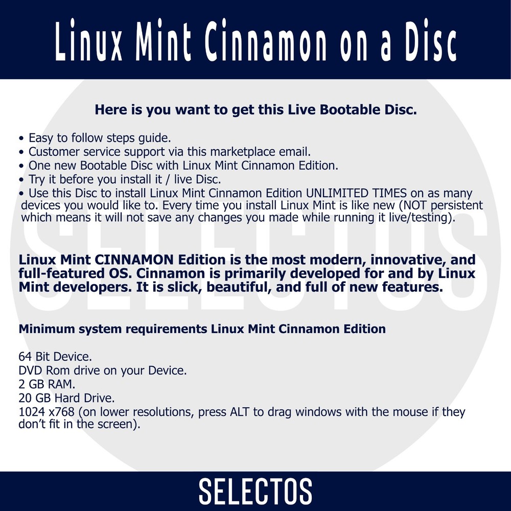 Linux Mint 21.1 Vera Cinnamon Live CD Bootable DISC Linux OS 64bit