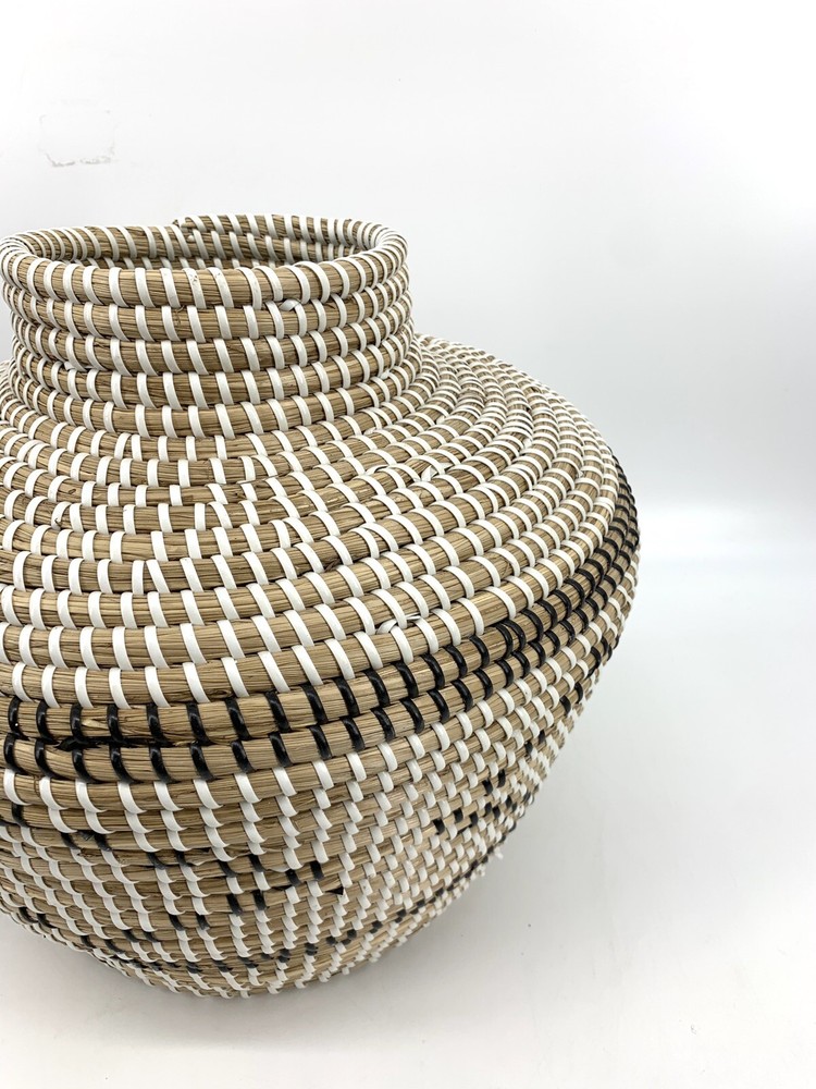 Vintage Large Coiled Diamond Pattern Southwestern Basket Vase