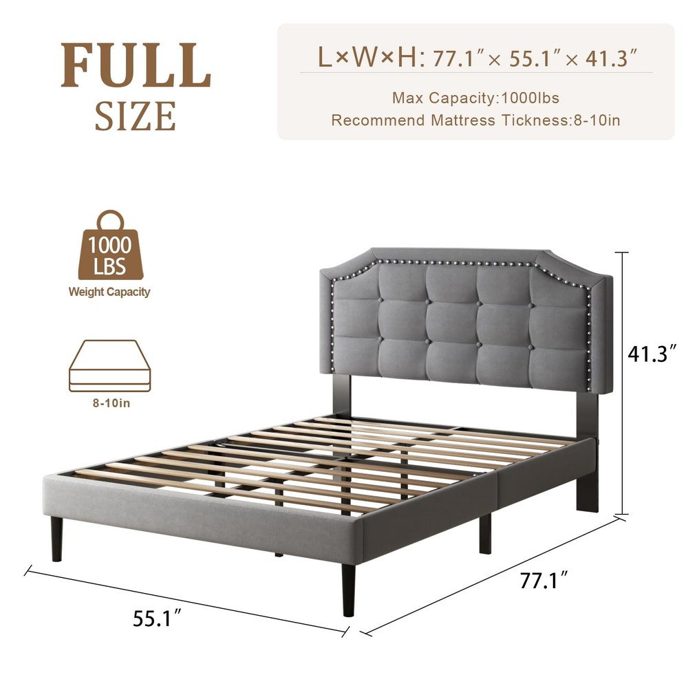 Full Size Bed Frame, Full Size Platform Bed Frame with Upholstered Button Tuf...