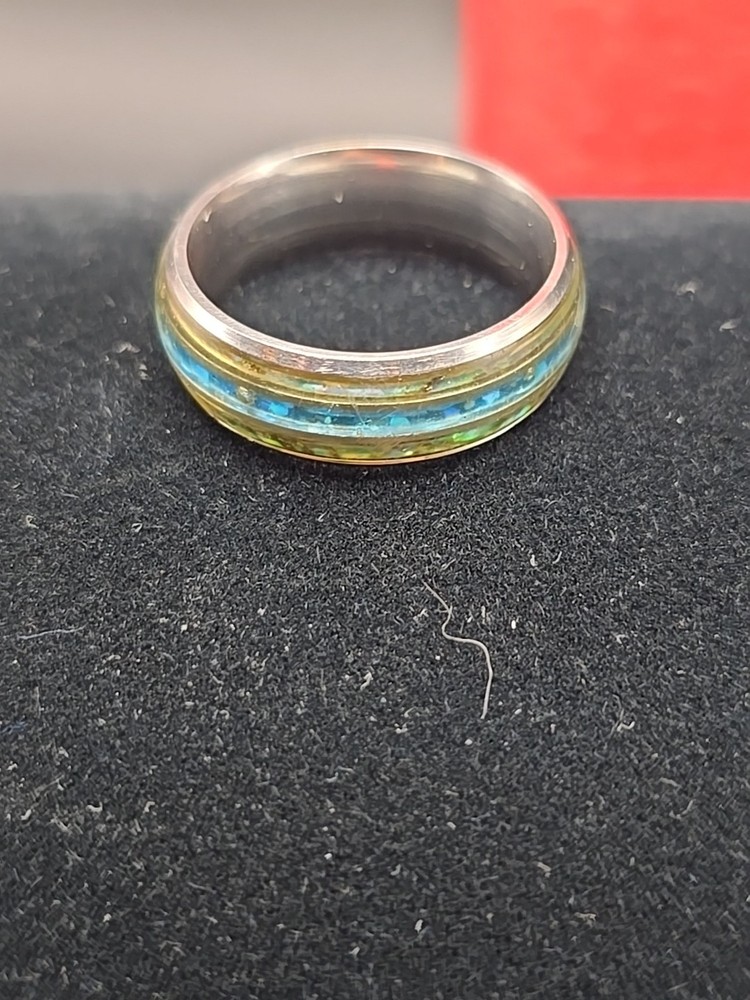 Abalone Shell Inlay Ring in Stainless Steel Size 11