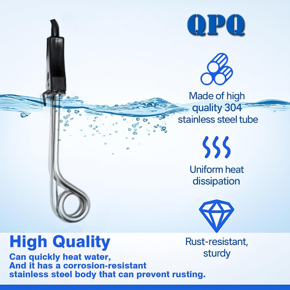 Immersion Water Heater 300W - 120/240V304 Stainless Steel Dual-Voltage Port...
